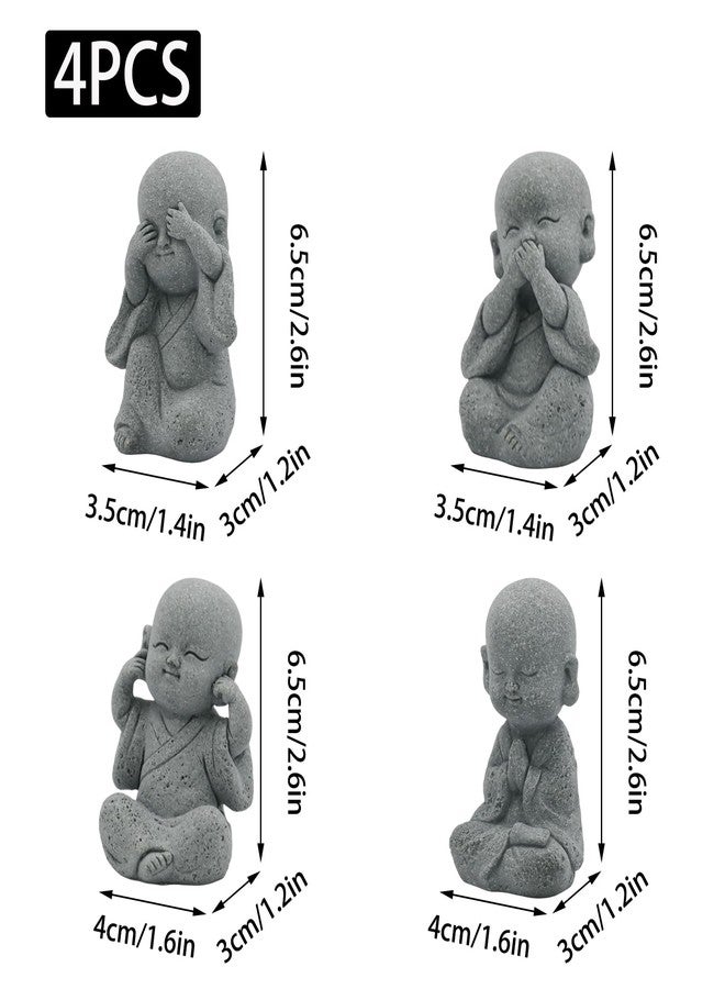 Wuyituart 4 Pcs Baby Buddha Statue Set 3 Inch Cute Sandstone Buddha Statue Feng Shui Decor for Good Luck, See no Evil Hear no Evil Speak no Evil Do no Evil - Image 2